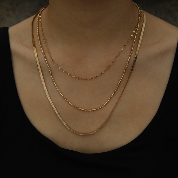 Triple Layer Multi Chain Gold Necklace - Picture 5 of 8